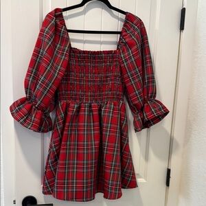 Blue Rain Red Plaid Mini Dress